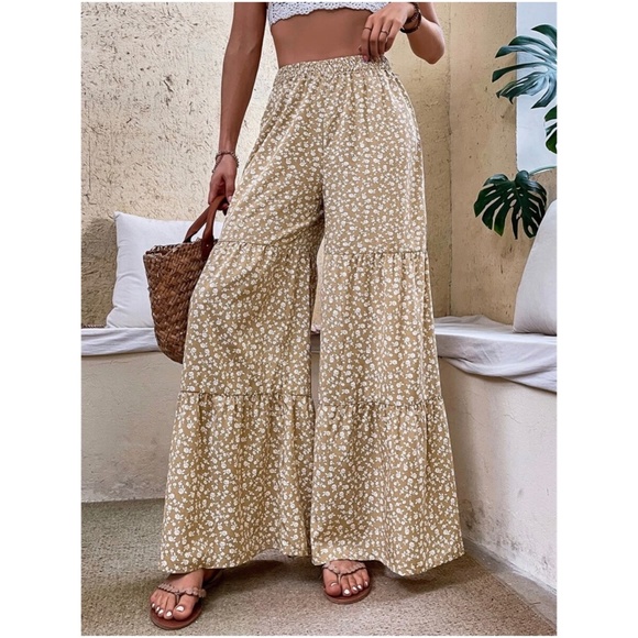 Boho Floral Print Wide leg Palazzo Lounge Pants - Picture 3 of 7